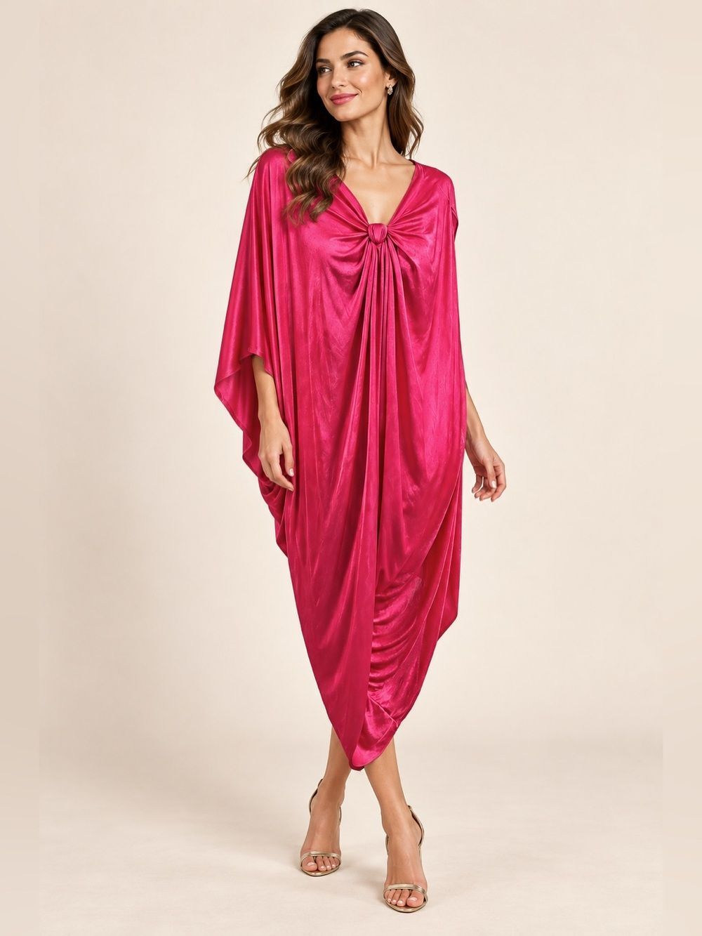 BCBGMAXAZRIA New Runway Knotted Draped Midi Dress Solid Pink $218 Large